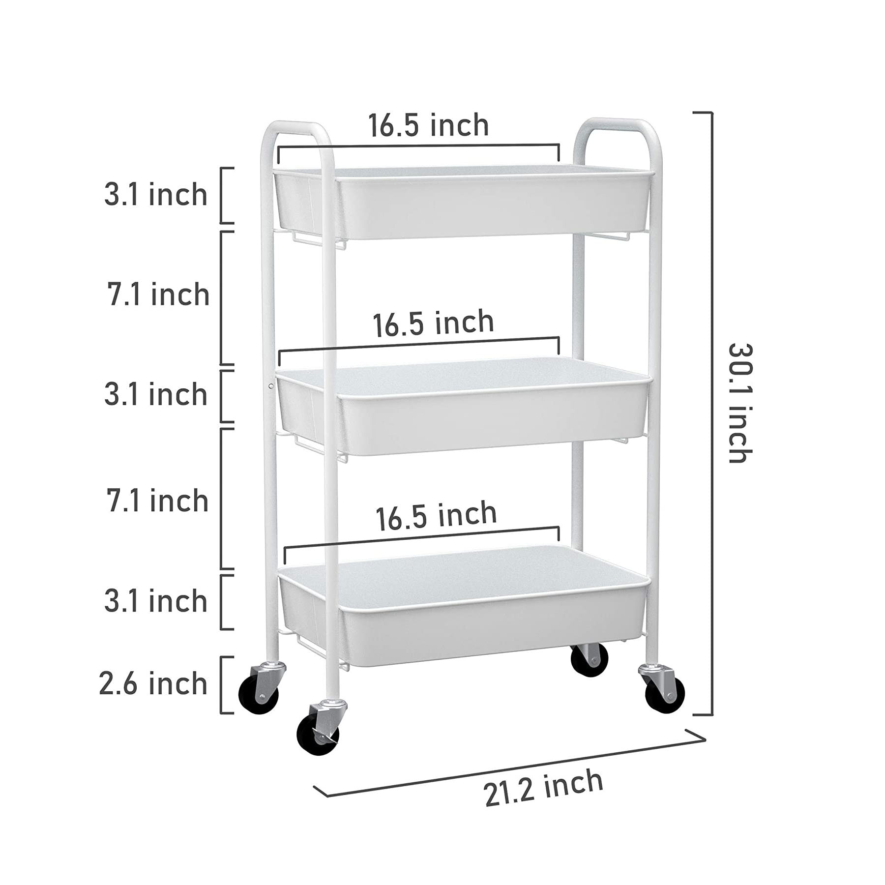 DYMACHINE 3-stufiger rollender Werkzeugwagen aus Metall mit Lenkrollen