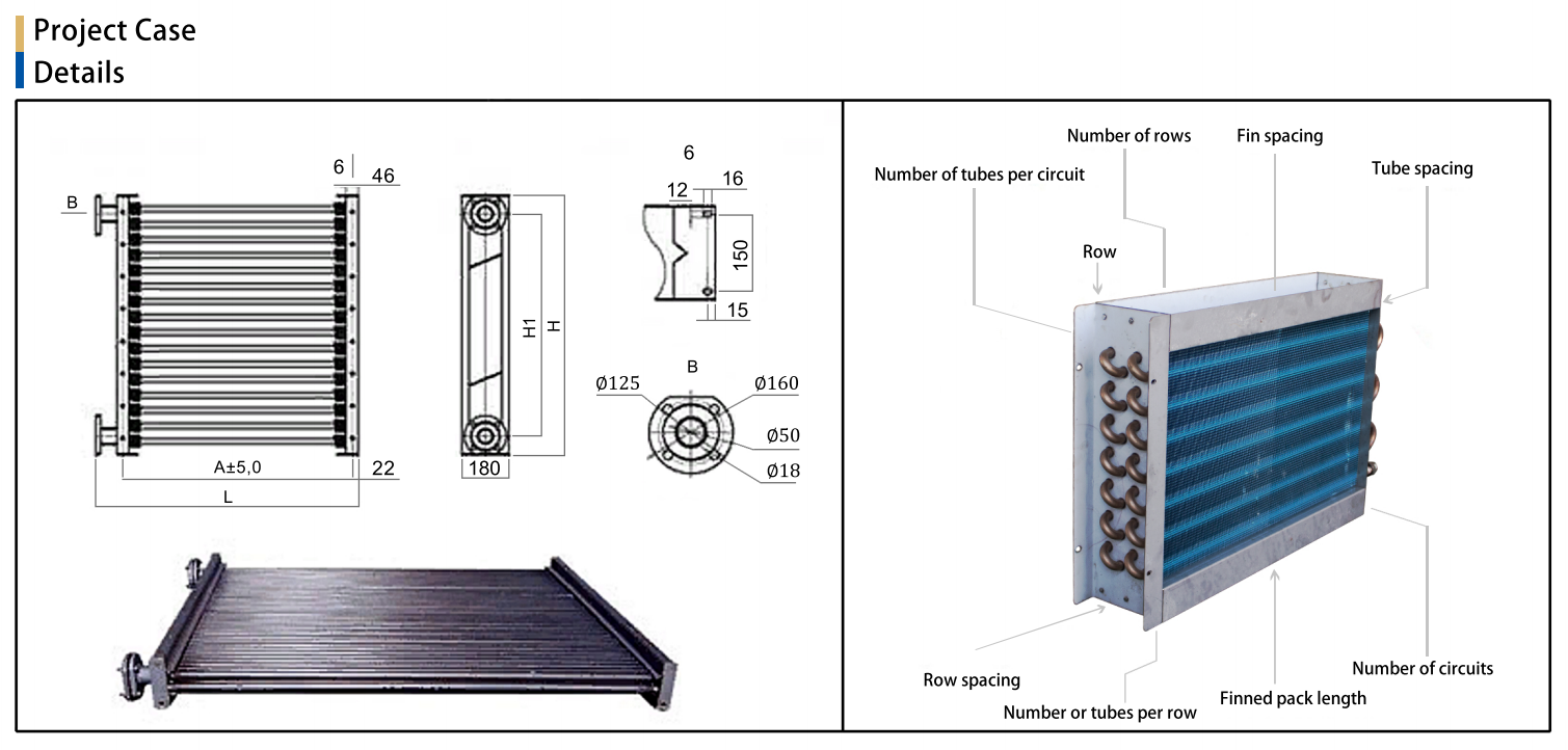 Kundenspezifischer Rippenrohr-Luft-Wasser-Wärmetauscher aus Edelstahl SS304 mit Aluminiumrippen